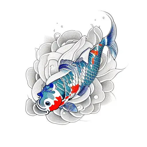 Koi Fish And Bauhinia Flower