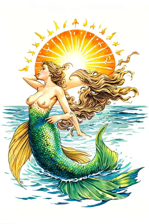 Mermaid Swimming Up Towards The Sun