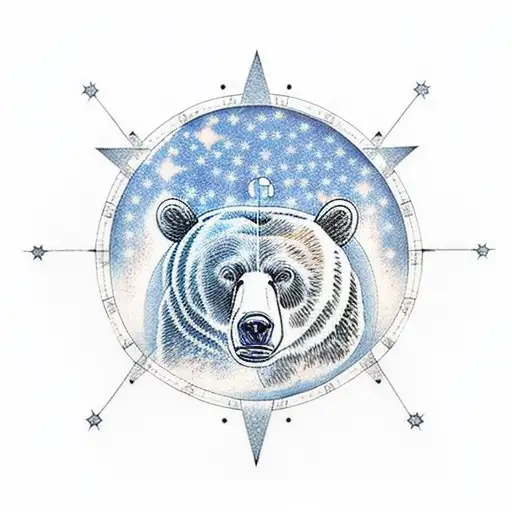 Bear Silhouette With North Star And Big Dipper Inside