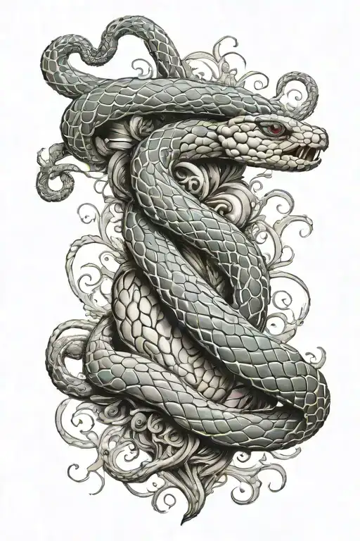 Detailed Realistic Snake Wrapped Around A Detailed Realistic Human Heart