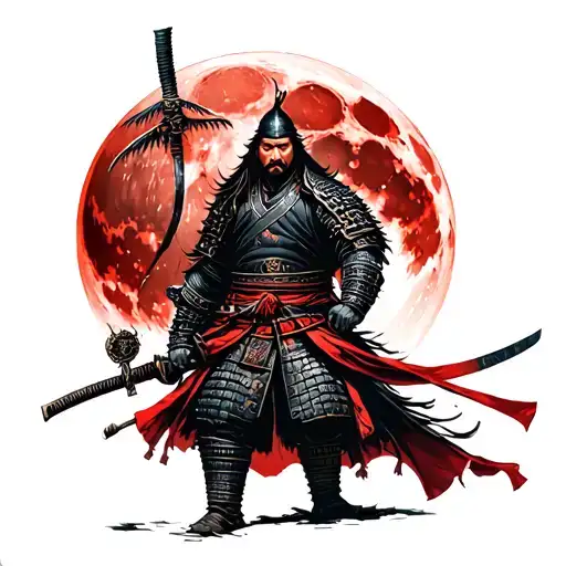 Wandering Ronin Samurai Warrior Holding Catana Red Moon Background