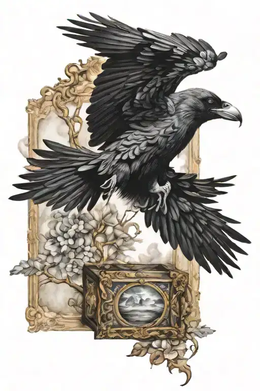 Smokey Raven Flying Out Of A Painting Frame