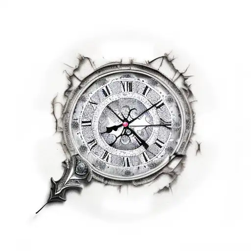 A Broken Glass Clock With A Big Sword Went Through It In The Middle From The Top