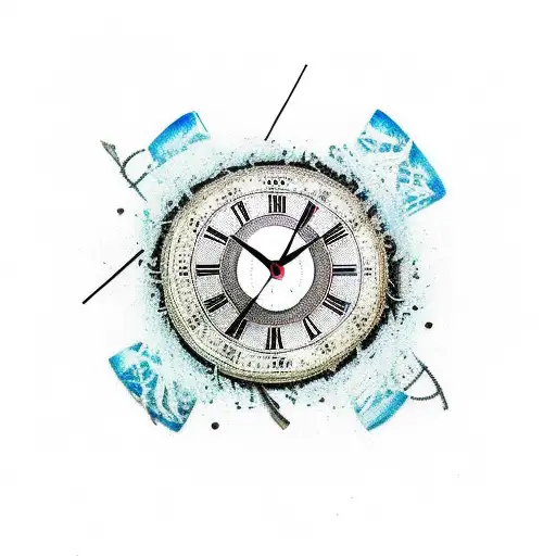 A Broken Glass Clock With A Sword Destroyed It By When Through It On The Top