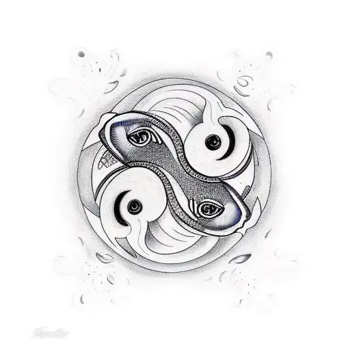 Yin And Yang Fish With Sipderlily