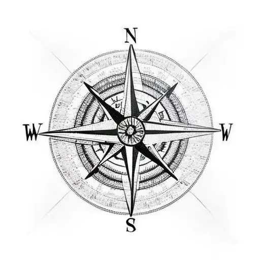 Compass On A Map Blended Into A Roses And A Tiger