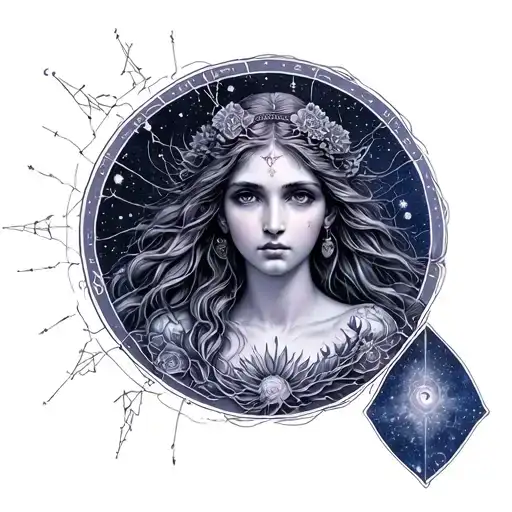 Virgo Zodiac Sign Constellation Goddess Surrounded