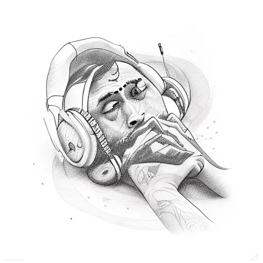 A Sketch Of A Depressed Person Finding Solace In Music Amidst The Himalayas