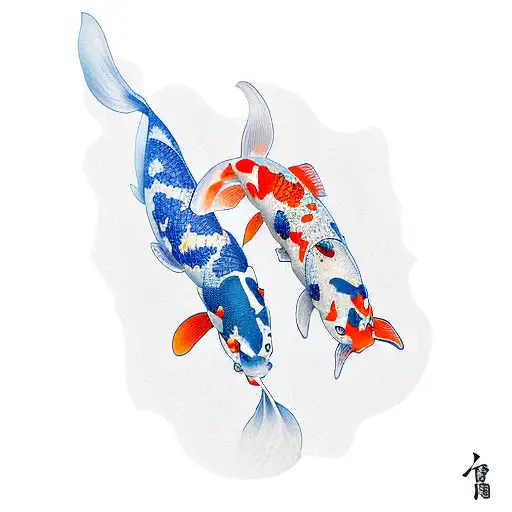 Koi Fish And Bauhinia Flower