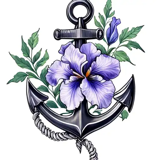 Anchor Intertwined With Iris Flower