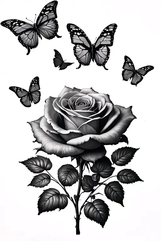Butterflies Flying Up From A Rose With No Stem