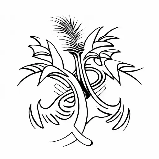 A Minimalist Tattoo Of A Metal Music Symbol Intertwined With A Palm Tree