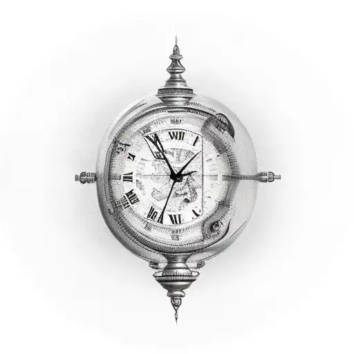 Old Hour Glass With Globe In Back Grown