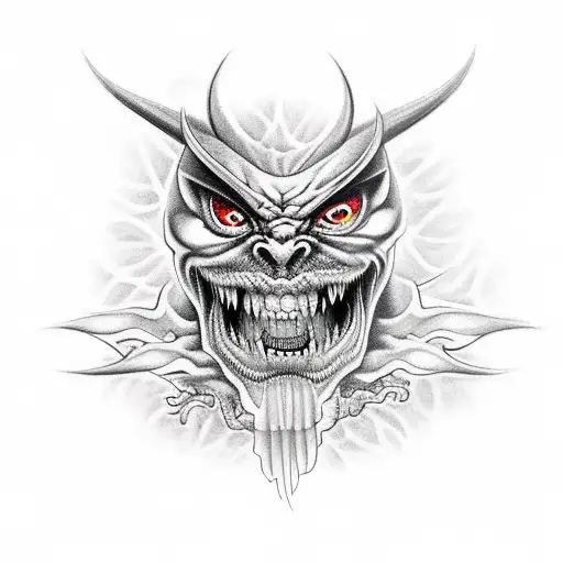 Demon Huge Sharp Fangs Flaming Eyes Long Tongue