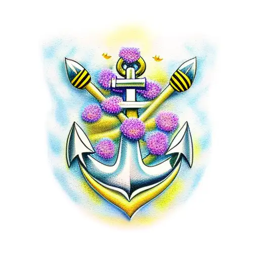 Anchor With Bees And Flowers