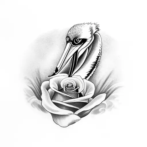 Pelican With A Rose In Its Mouth