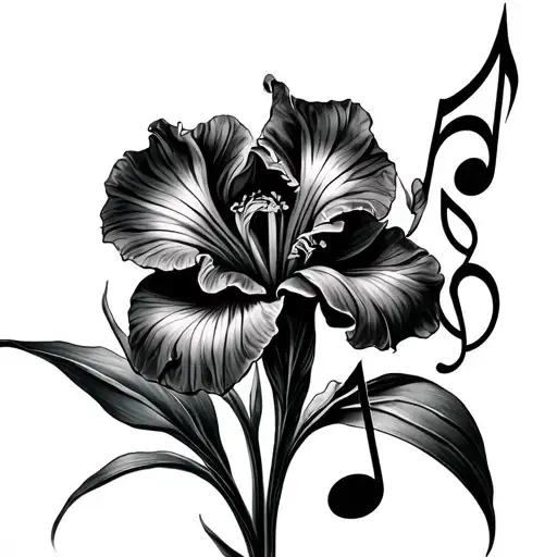 Music Notes Intertwined With Iris Flower
