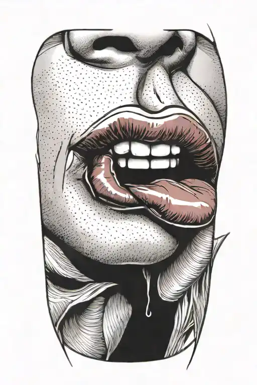 Red Lip Stick Tongue Coming Out