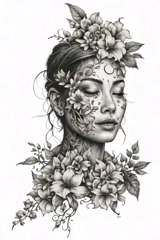 Moon Face Made Of Flowers