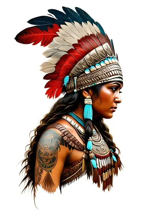 A Mayan Warrior Woman Wearing A Feathered Headress