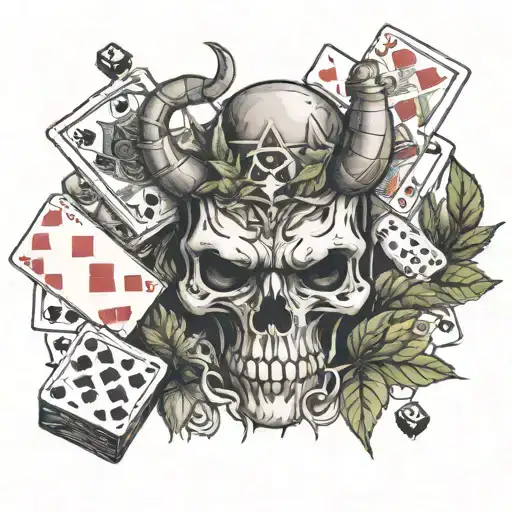 Devil Snorting Cocaine With Dice And Cards Smoking Weed Leaves