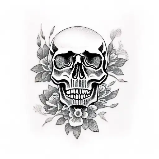 Skull With Flowers And Hummingbirds