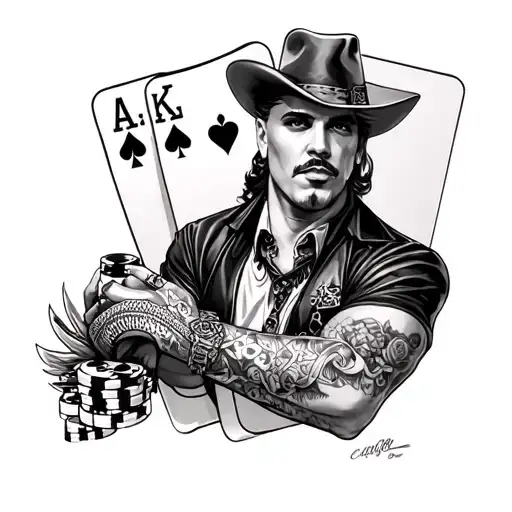 Poker And Gangster Chicano Tattoo Style Black And White