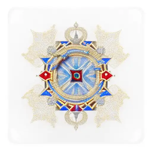 A Gold Crown With Blue And Red Gems With A Black Border With The Word Benz Written Inside