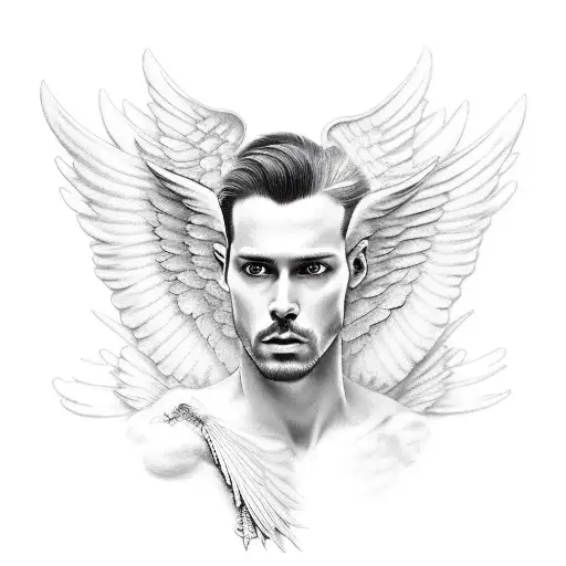 Male Angel With Open Wings