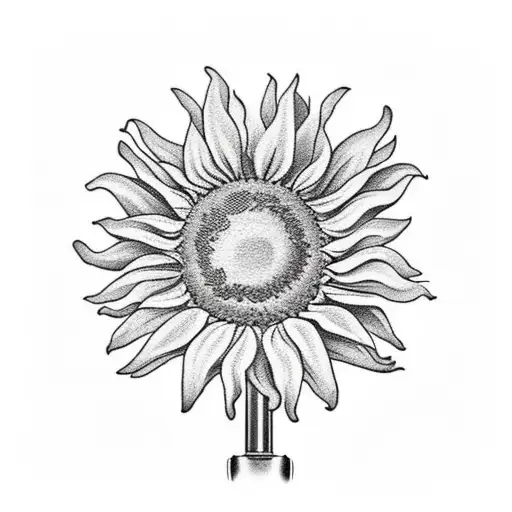 Sunflower With Old Fashioned Microphone And Angel Wings In The Back