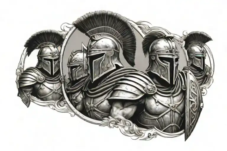 Line Of Spartans Warrior With Shield