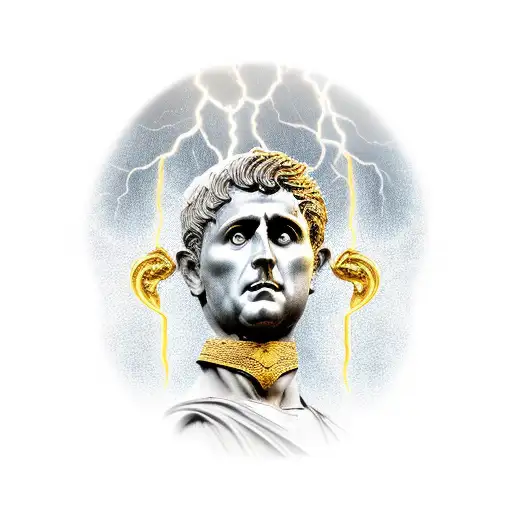 Julius Ceasar Statue With Gold Lightnings And Evil Rain