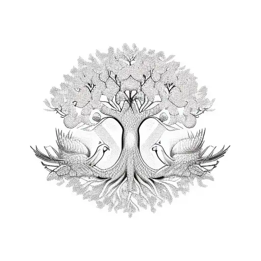 Intricate Geometric Tree Of Life With Budgerigar Silhouette