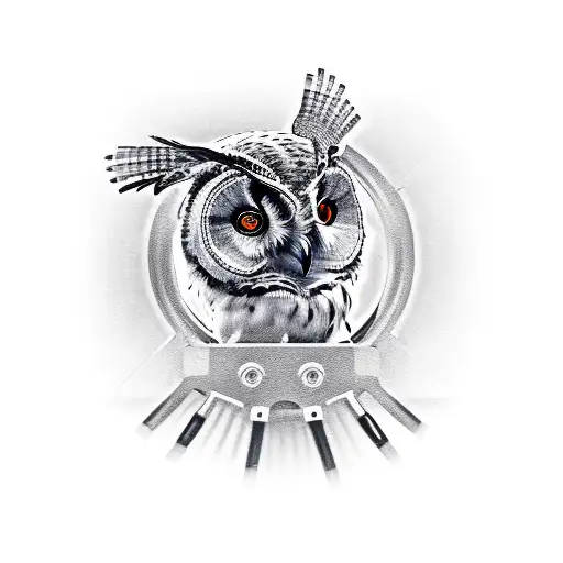 An Owl Playing A Musical Instrument With Mechanical Gears As Its Body