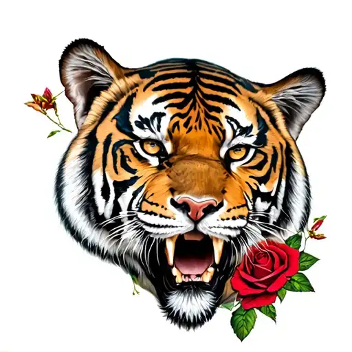 Tiger With Roses On His Thigh