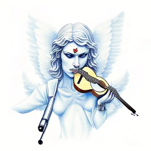 An Angelic Figure Playing A Guitar Shaped Like A Gun