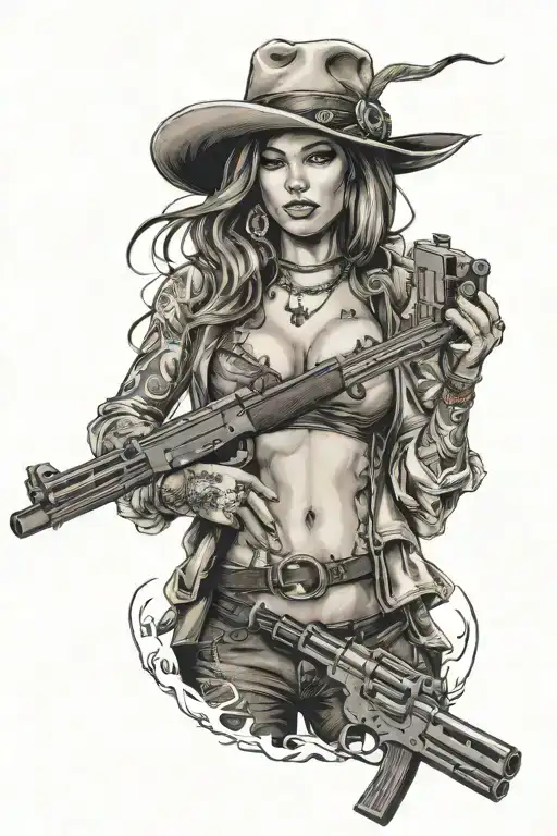 Gangster Girl Cowboy Hat Miami Gun