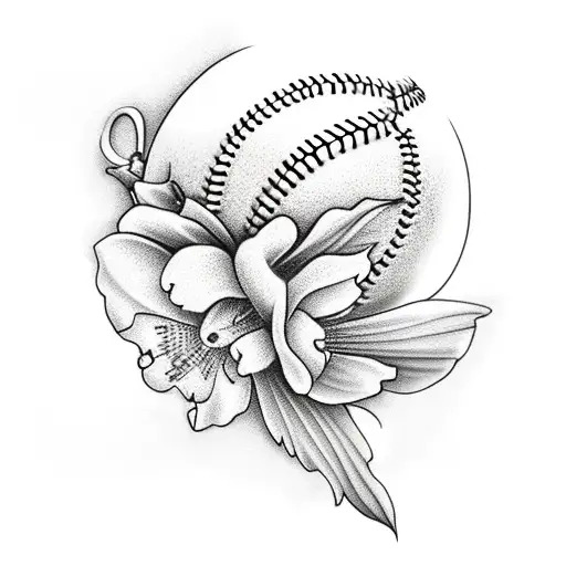 Baseball With Flowers And Hummingbird