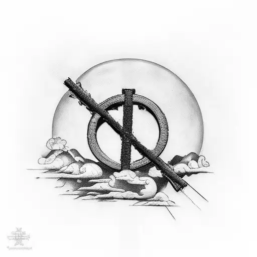 Cross On The Left With A Quote Beside It On The Left With Clouds Behind The Whole Thing