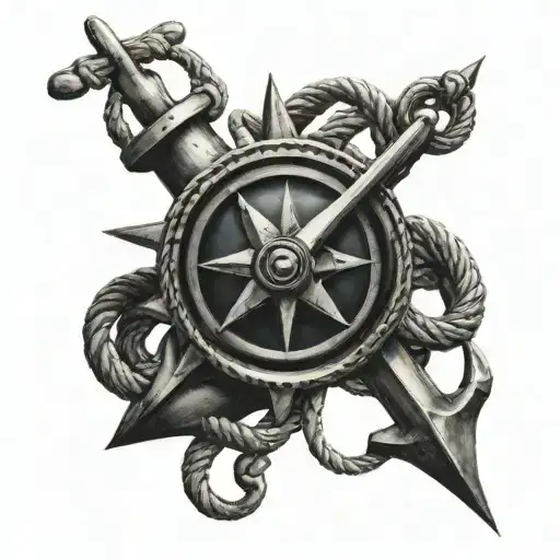 Anchor Surrounded With Rope Compass