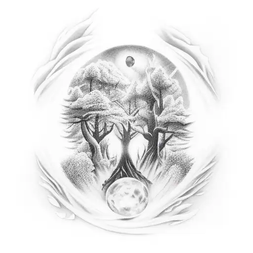 Dark Forest With Bright Moon