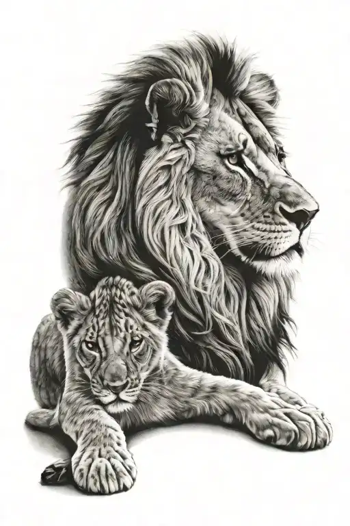 Lion With Cub Resting