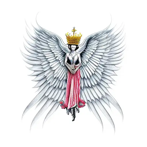 The Paint Of The Fallen Angel With Broken Wings And A Crown