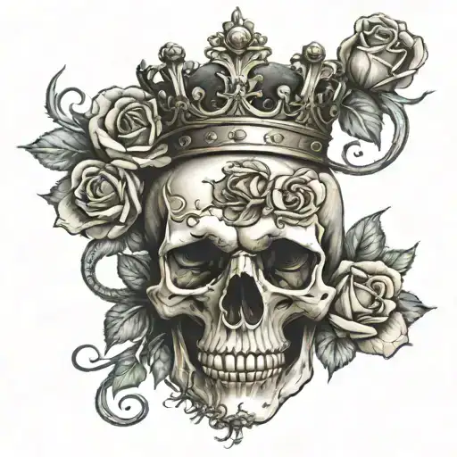 Skull Wearing A Crown Surrounded By Roses With A Snake