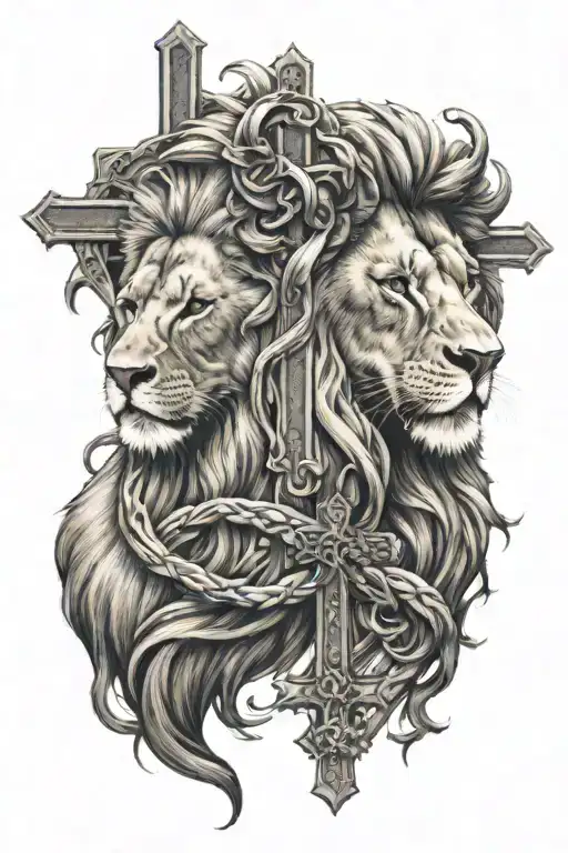 Lion With Cross Intertwined
