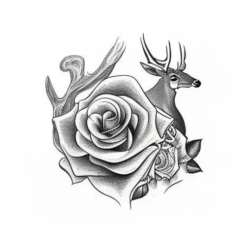 Deer And Cardinal With Rose