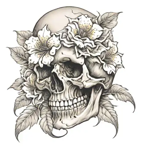 Skull Soft Shading And Flower Blooming