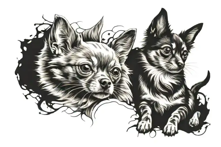 Chihuahua And Cat Sitting