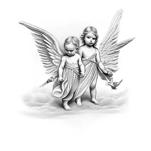 Two Small Angels With Wings Roman Style