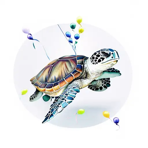 Sea Turtle Holding Balloons